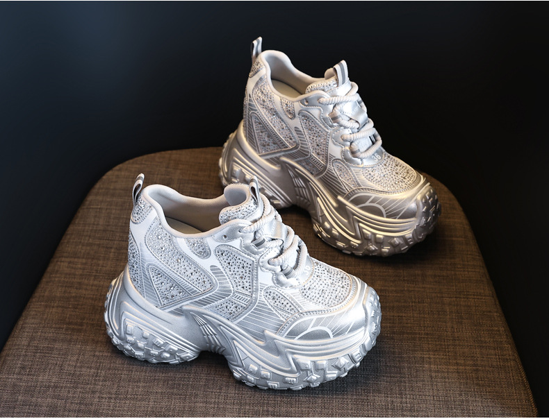 Giày sneaker nữ đế dày độn cao bên trong, phong cách bánh mì thoáng khí — Màu đen chi tiết 7