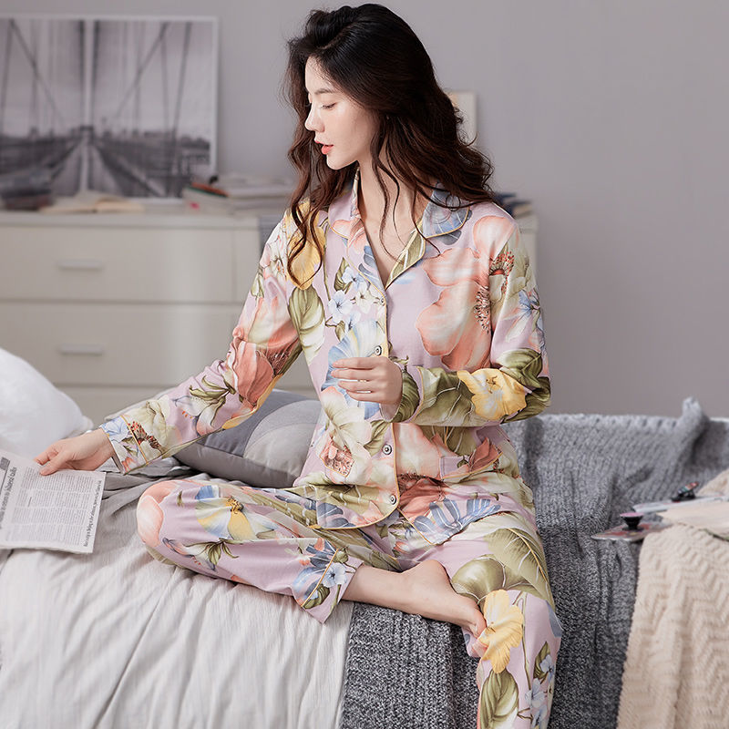 Más tamaño % Pijama de algodón traje de invierno de manga larga de primavera y otoño de las mujeres de mediana edad homewear se puede usar fuera