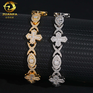 European and American Cross-Border New Product 925 Silver Moissanite 14mm Cross Eye Cuban Chain Bracelet Fashion Trend