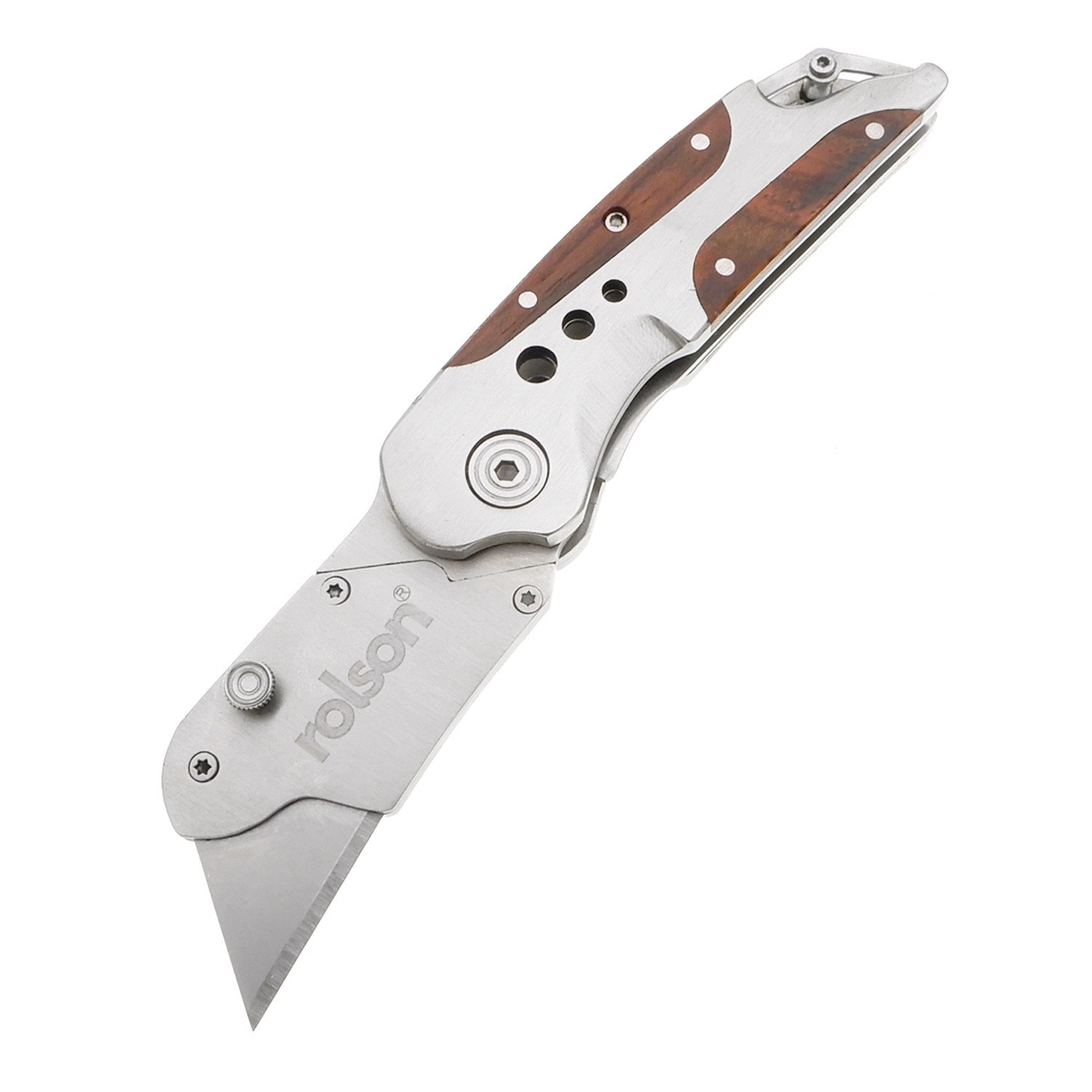 工厂跨境热销锌铝合金镶彩木柄两开重型美工刀管子割刀建筑工具刀