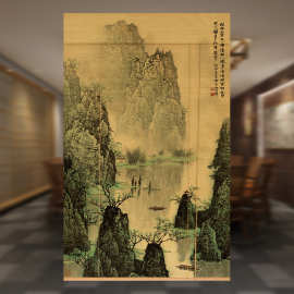 【山水】印花图案中式山水国画竹卷帘书房隔断玄关竹窗帘卷帘竹帘