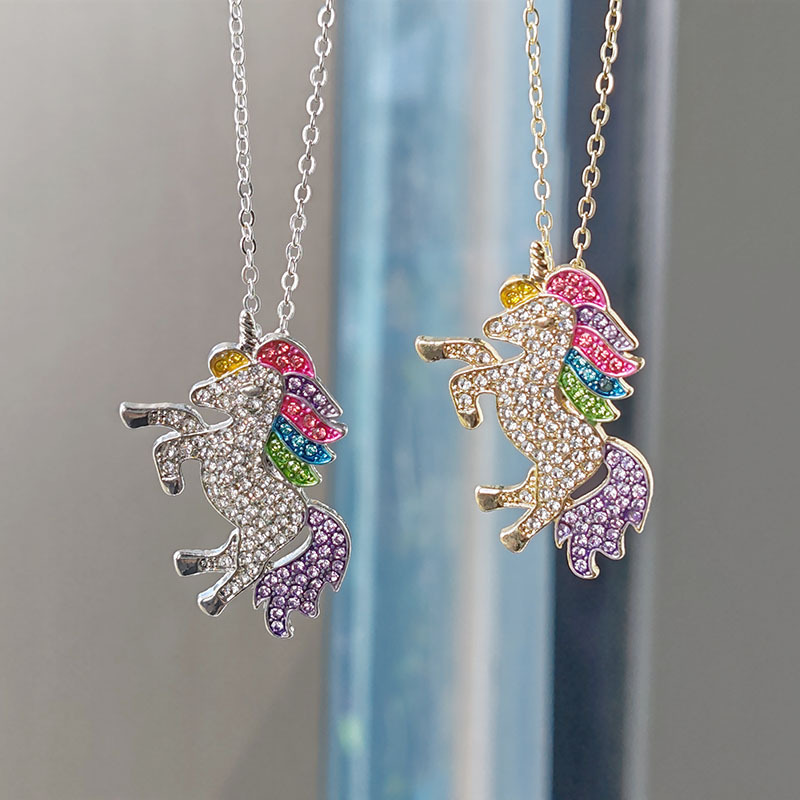 Einhorn Halskette Für Damen Mit Strass Steinen Collier Kette_voghion.com