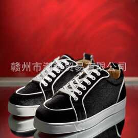 cl andgz黑色牛皮绒面满钉低帮红底鞋男鞋系带铆钉鞋情侣款休闲板