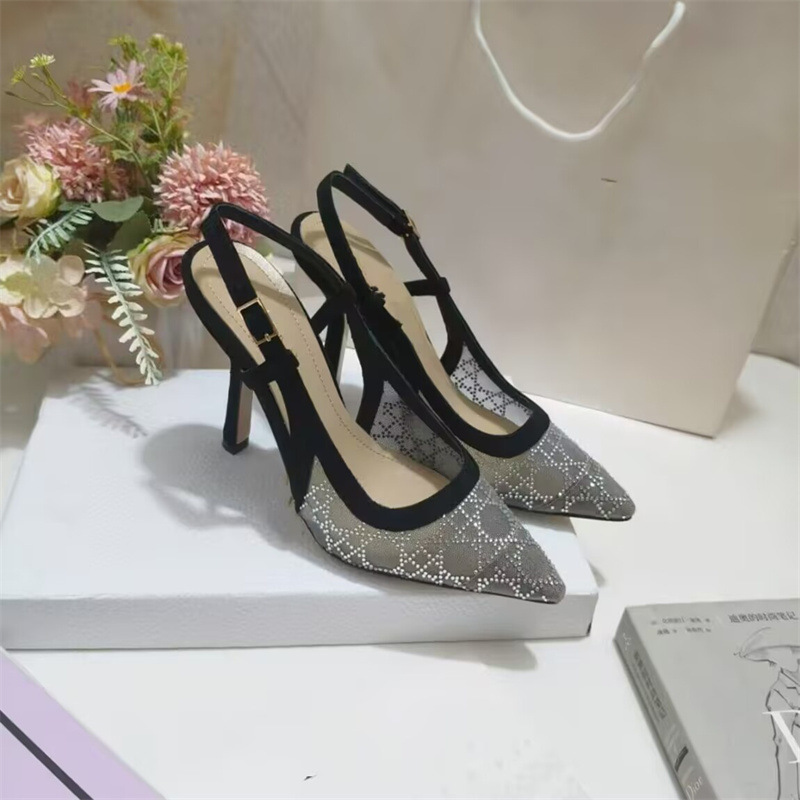Spring and Summer 2025 New Mesh Rhinestone Shallow Mouth Thin-heeled Pointed High-heeled Single-layer Shoes for Women Fashion All-match Cat Heel Baotou Half Spring and Summer 2025 New Mesh Rhinestone Shallow Mouth Thin-heeled Pointed High-heeled Single-layer Shoes for Women Fashion All-match Cat Heel Baotou Half