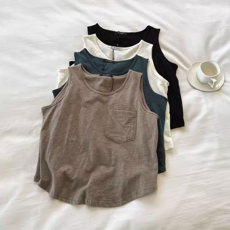 Solid Color Bamboo Cotton Loose Fit Slimming Short Sleeveless Tank Top for Women, Summer Thin T-Shirt Base Layer Solid Color Bamboo Cotton Loose Fit Slimming Short Sleeveless Tank Top for Women, Summer Thin T-Shirt Base Layer