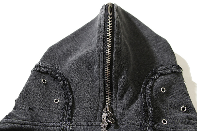 Herrenbekleidung, modischer, gewaschener Batik-Reißverschluss, Haifisch-Maske, Strickjacke mit Kapuze, lässige Großformatjacke_voghion.com