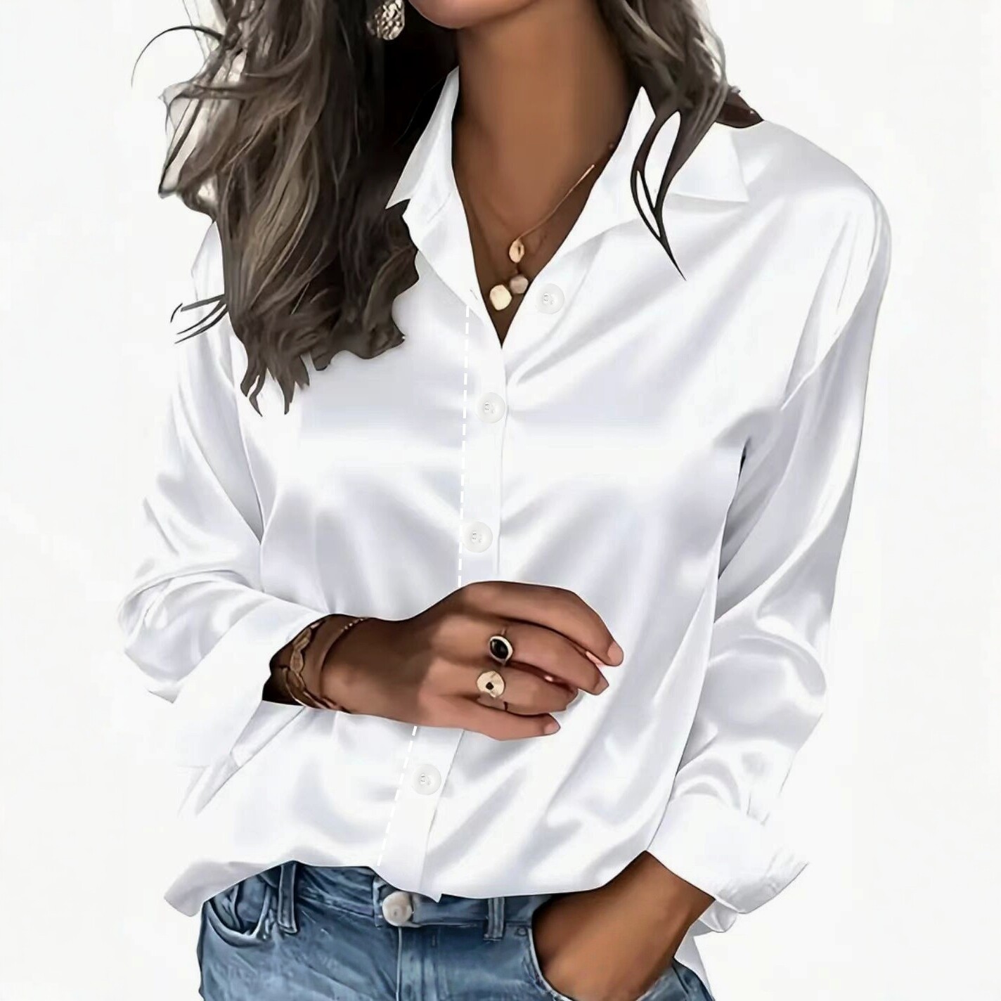 Women's Clothing Satin Shirt Long Sleeved Solid Color Versatile Professional Style American New_ecoleips.com