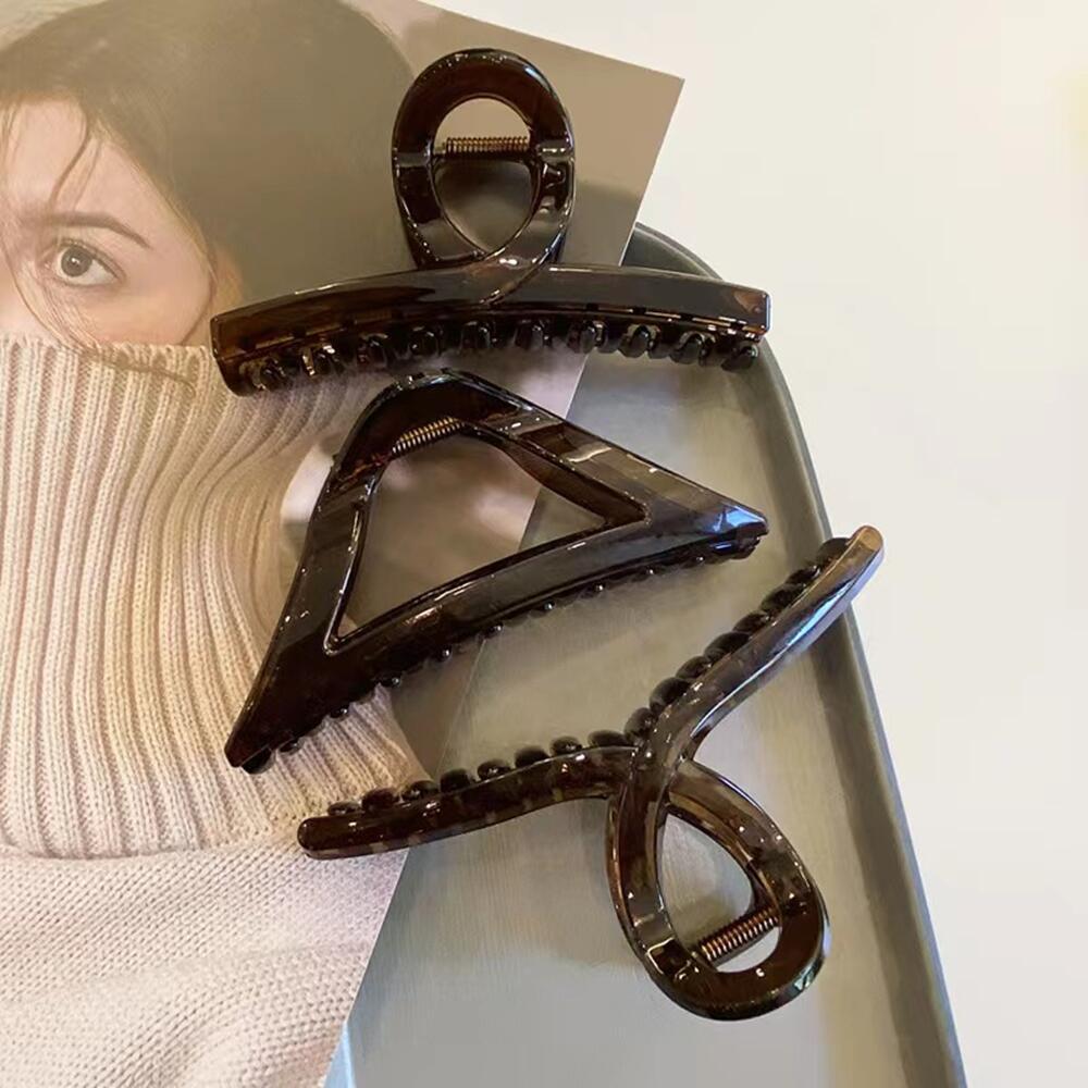 Han Rui Transparent Black Hair Clip with Elegant and Simple Style, Large Hair Clip for Rear Head, Shark Clip for Children's Accessories