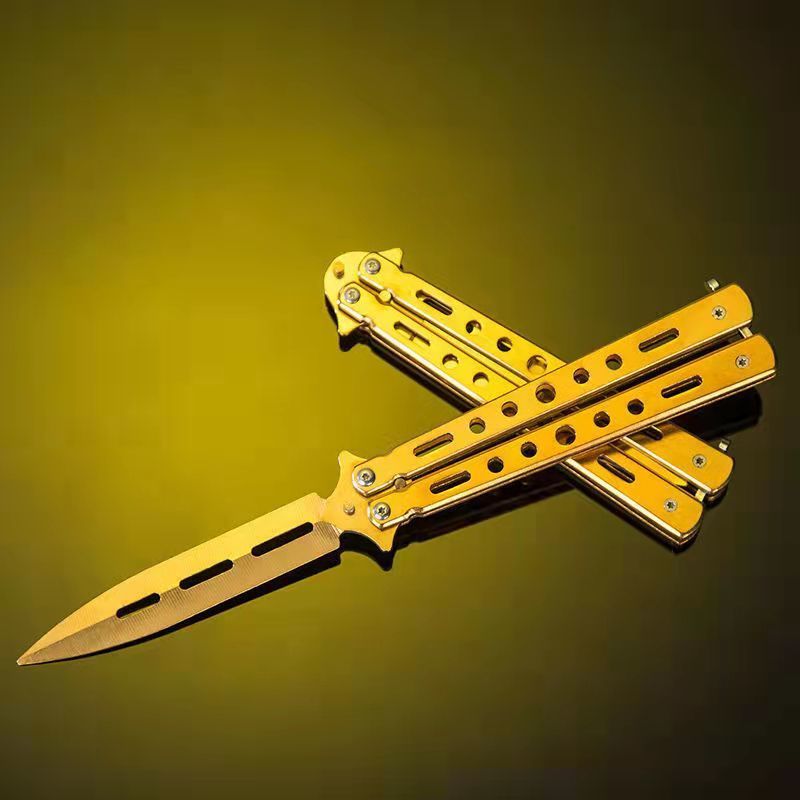 CSGO cuchillo de mariposa plegable portátil cuchillo de juguete mariposa peine novato práctica juguete de acero al aire libre cuchillo hoja no abierta