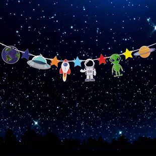 Space Astronaut rocket theme pull flag children's birthday scene layout hanging flag triangle flag activity photo props