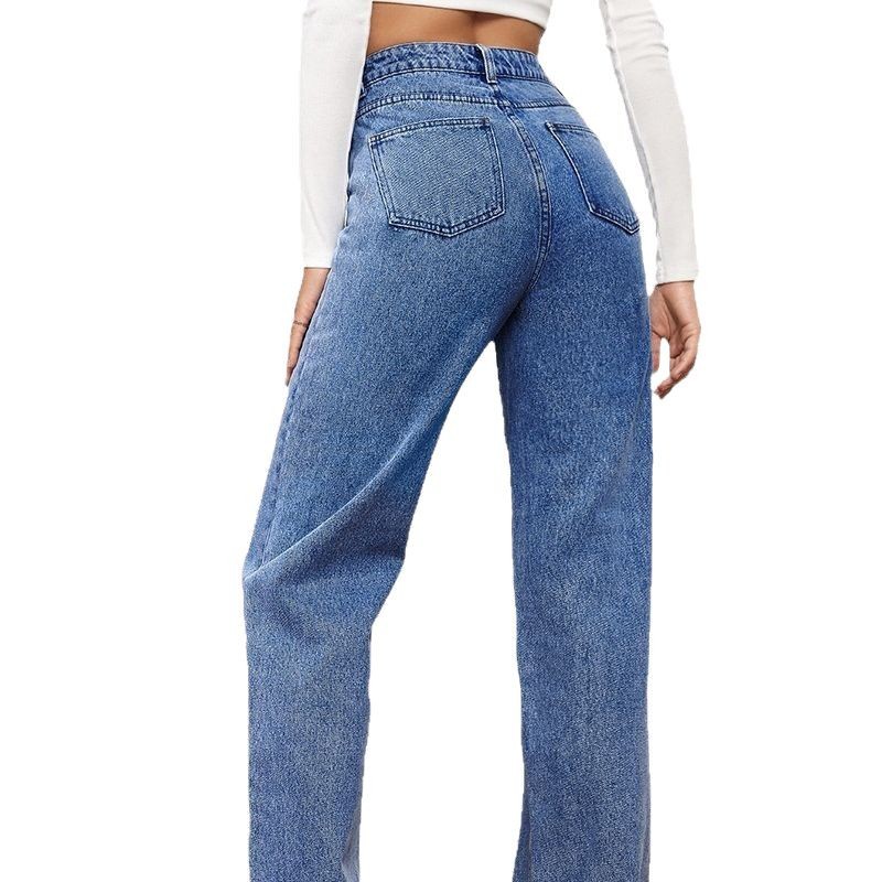 Women's Clothing Washed Denim Fashion Straight Trousers Jeans Women's Pants_ecoleips.com