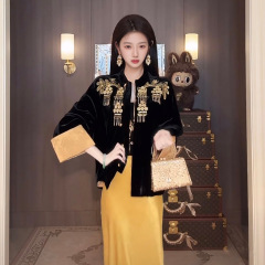 秋季新款女装时尚高端丝绒上衣新中式国风高级感刺绣外套 N9015