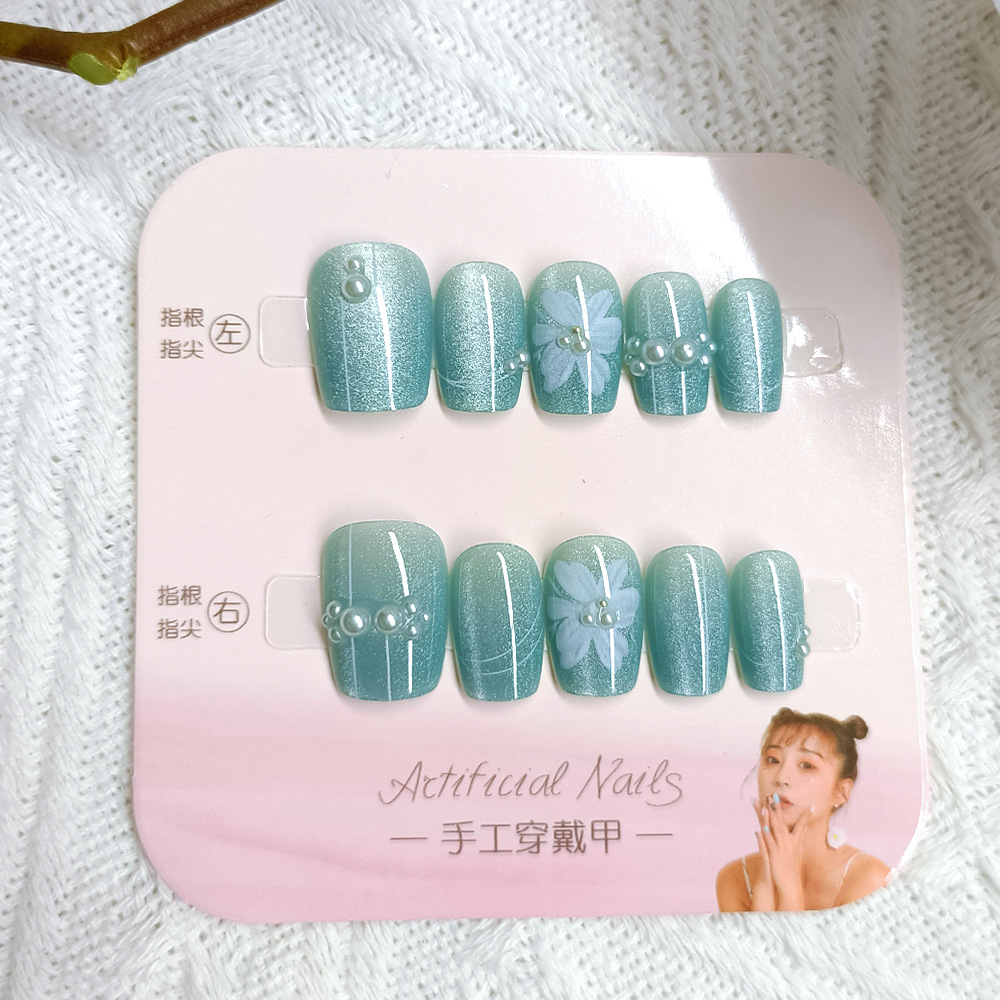 Camellia flor, parche de uñas de fototerapia simple, perla de uñas, 10 piezas de código decimal, uñas de ojo de gato hechas a mano. image 4