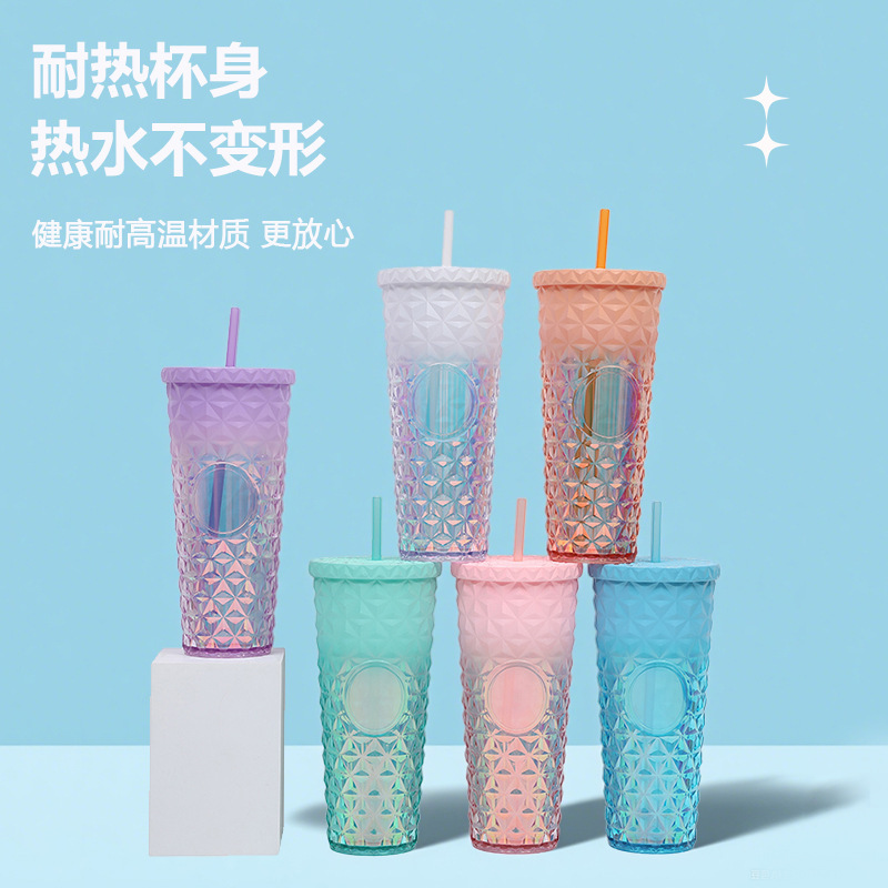 新しい工場直送の大容量ドリアンカップ、クリエイティブな二層プラスチックウォーターカップ、インターネットセレブの高価値ストローカップ|undefined