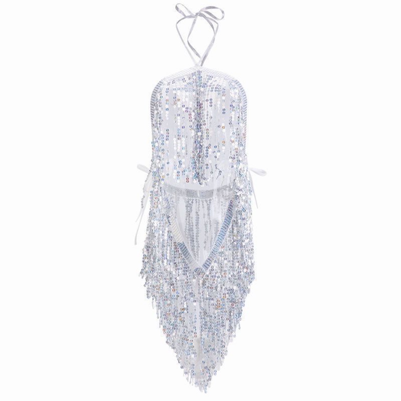 Sequin Tassel Lingerie Costume Set with Hollow-Out Latin Skirt, One Size — detail image 2