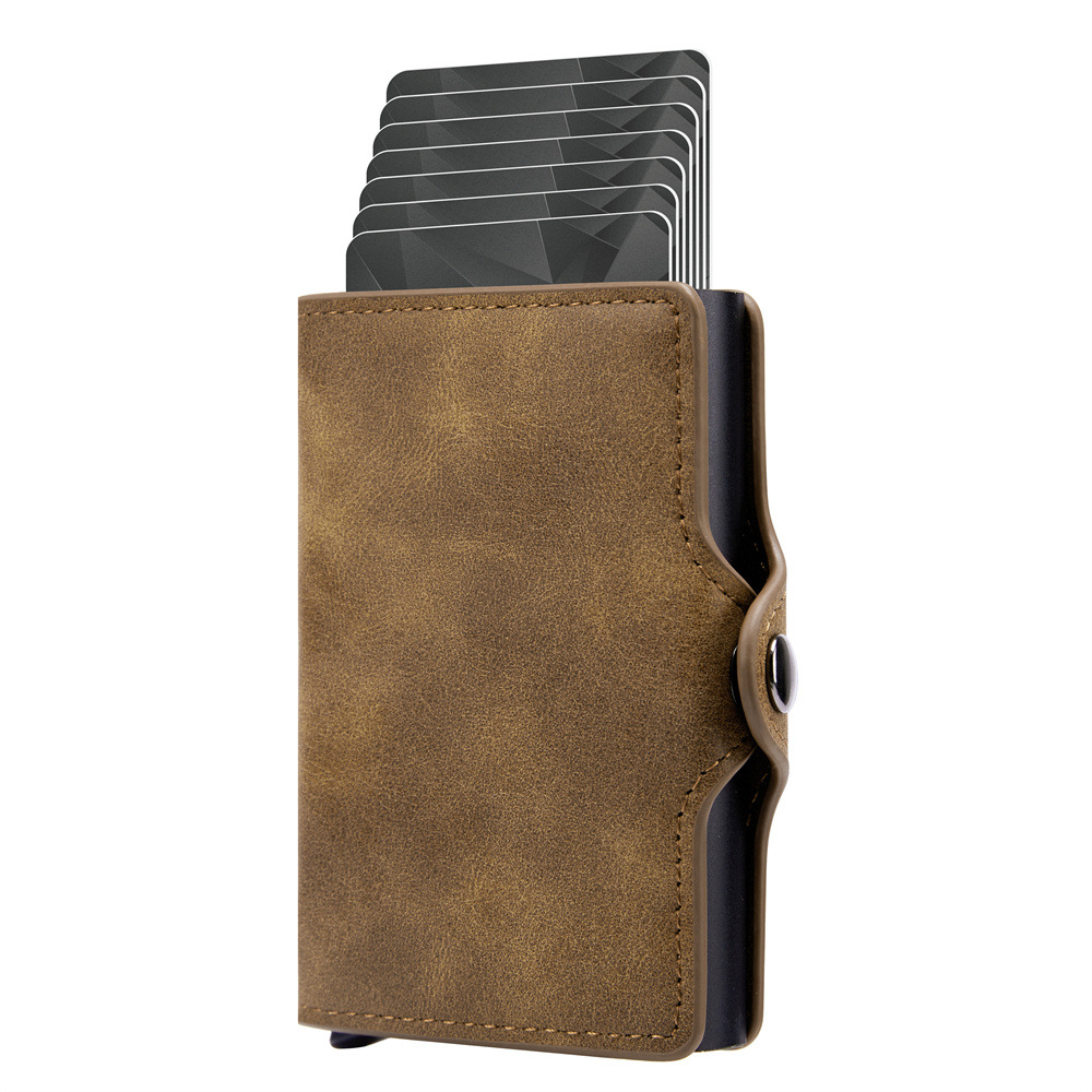 El comercio exterior de los nuevos hombres de cuero titular de la tarjeta de aleación de aluminio antirrobo cepillo titular de la tarjeta bancaria posición multi-Tarjeta simple cartera corta