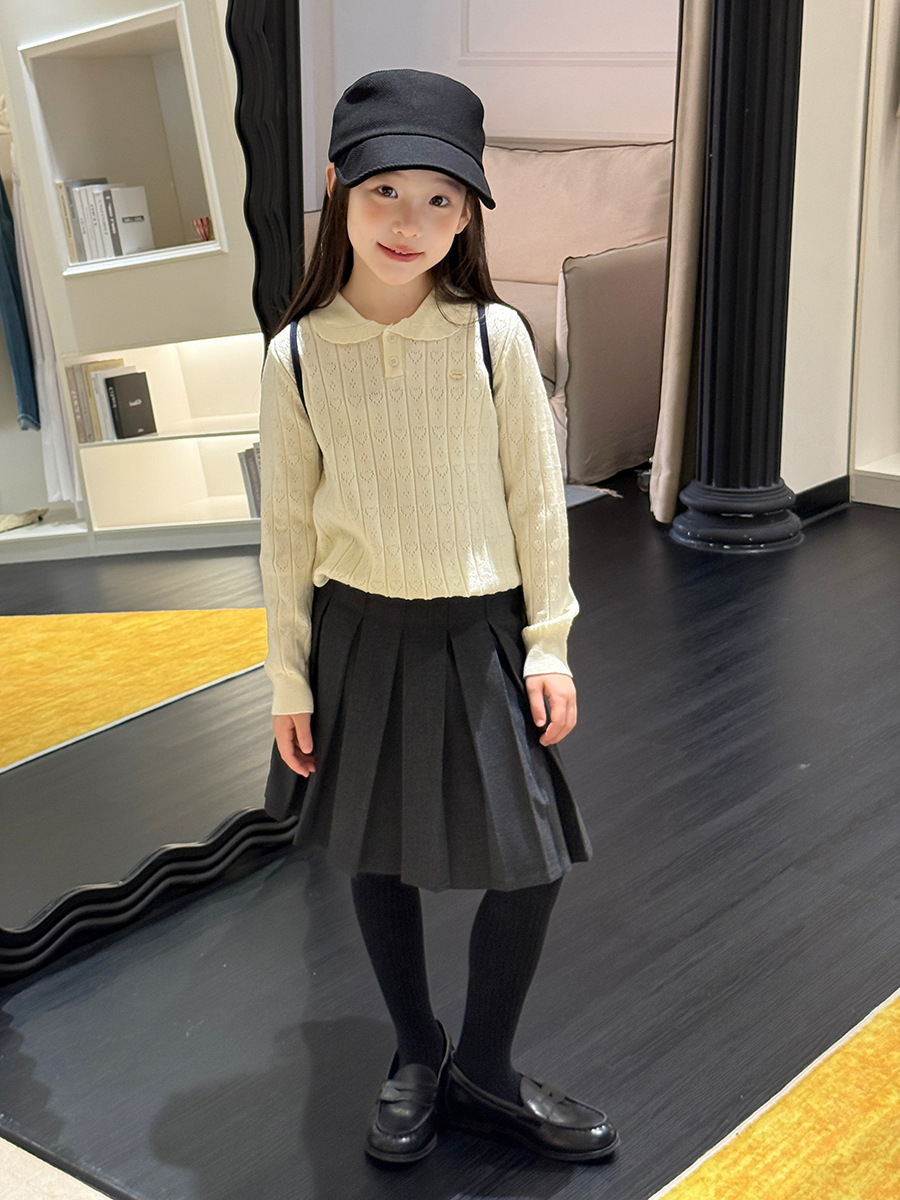 Girls' Korean college-style Polo knitted top