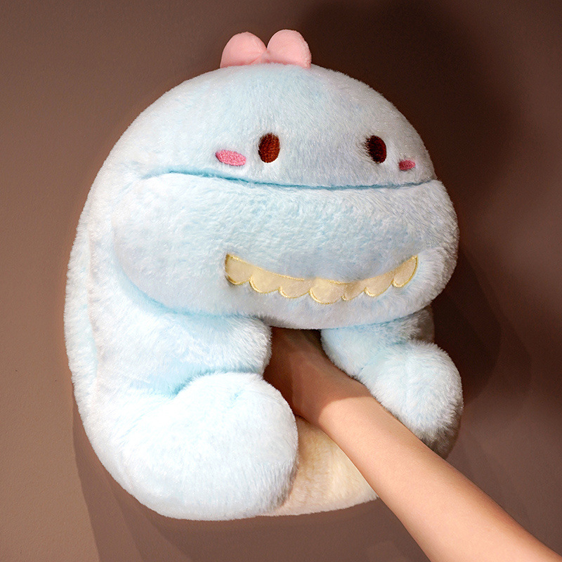 Dinosaurio de dibujos animados almohada de mano caliente muñeca de peluche con manta multifuncional para niñas puede insertar almohada de mano regalo