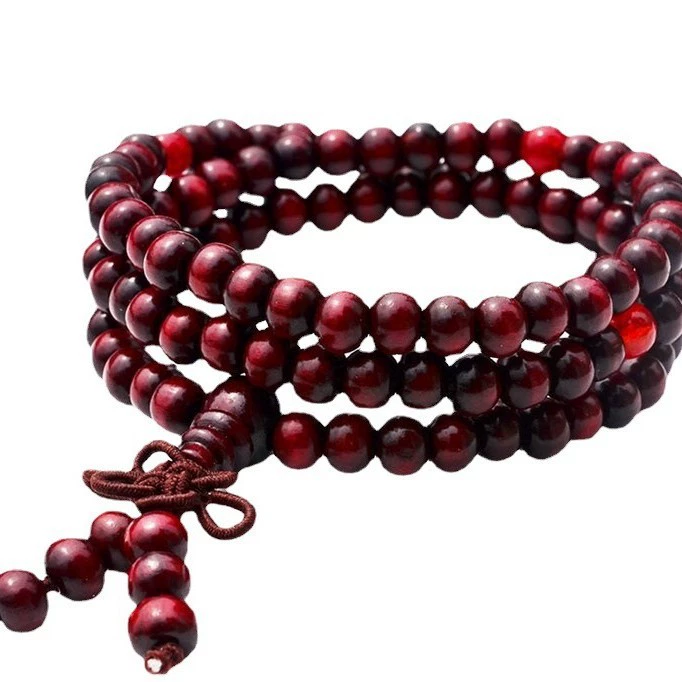 Сандал-wood 108‑бусин bracelet, 6 мм или 8 мм бусины, эластичный шнур, красно-коричневый или черный