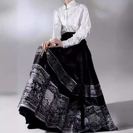 新中式国风宋制汉服女装成人黑色马面裙套装2024春装新品