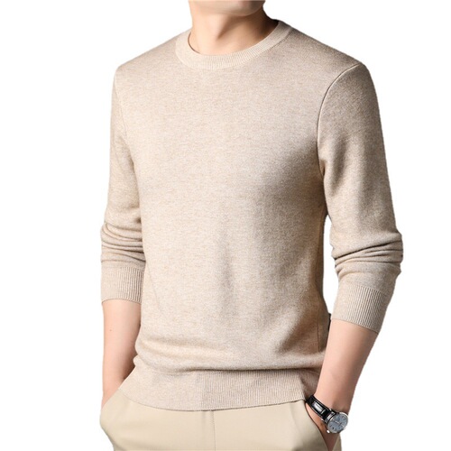 Live Stream Autumn Solid Color Youth Men's Sweater Slim Fit Versatile Business Round Neck Knitwear Men's Bottom Shirt Men's
