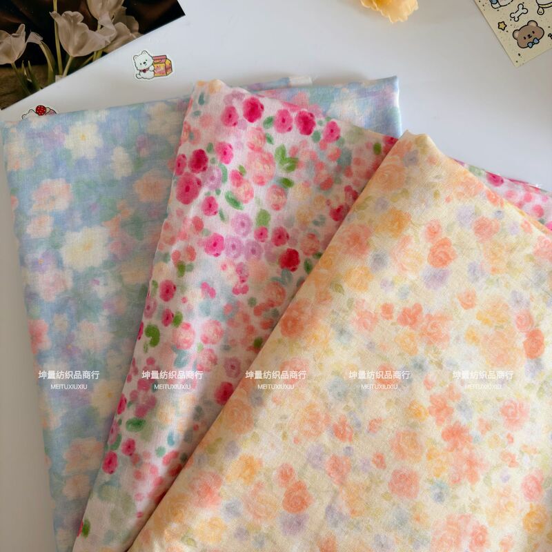 Combed Cotton Double-Layer Gauze Printed Korean-Style Gentle Floral Fabric Children's Bibs Blankets Baby Clothes Home Wear