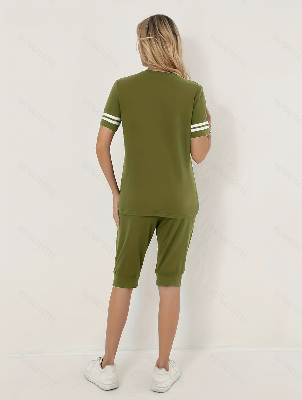 Summer Women's Casual Sportswear Set Short Sleeved Patchwork Shorts Two Piece Outfit Color Blocking Available_ecoleips.com