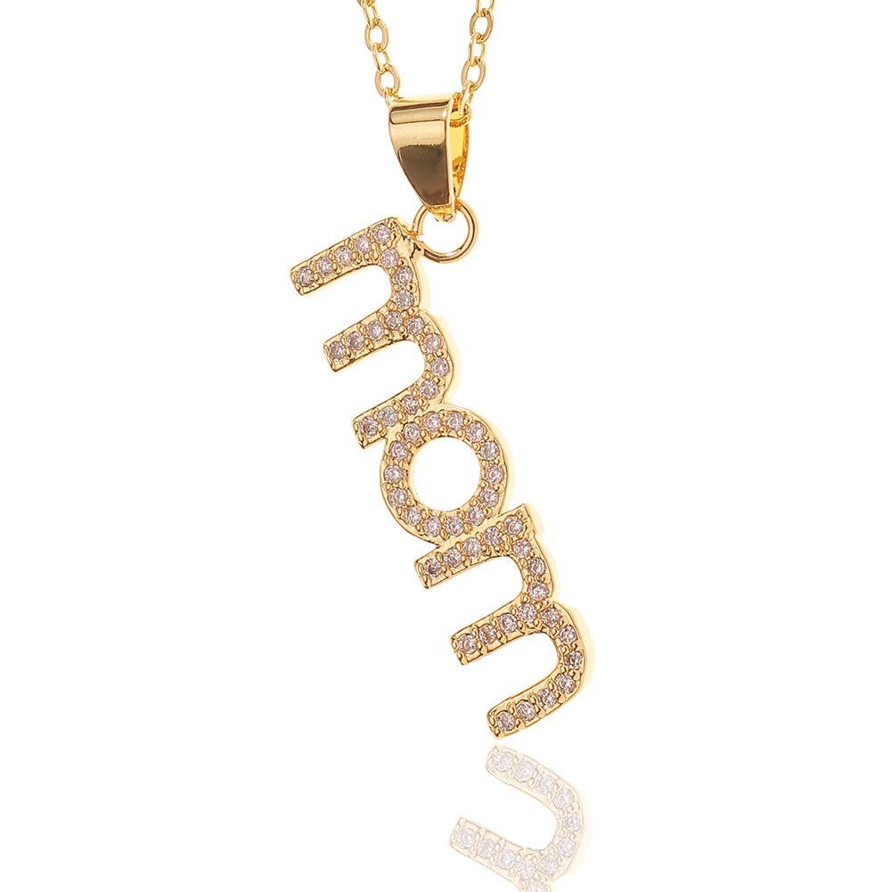 new simple copper inlaid zircon letter MOM pendant motheru0027s day necklace