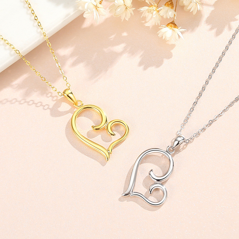 Collar de amor europeo y americano 925 plata transfronteriza venta caliente collar de plata esterlina en forma de corazón otoño e invierno sin decoloración cadena de clavícula simple
