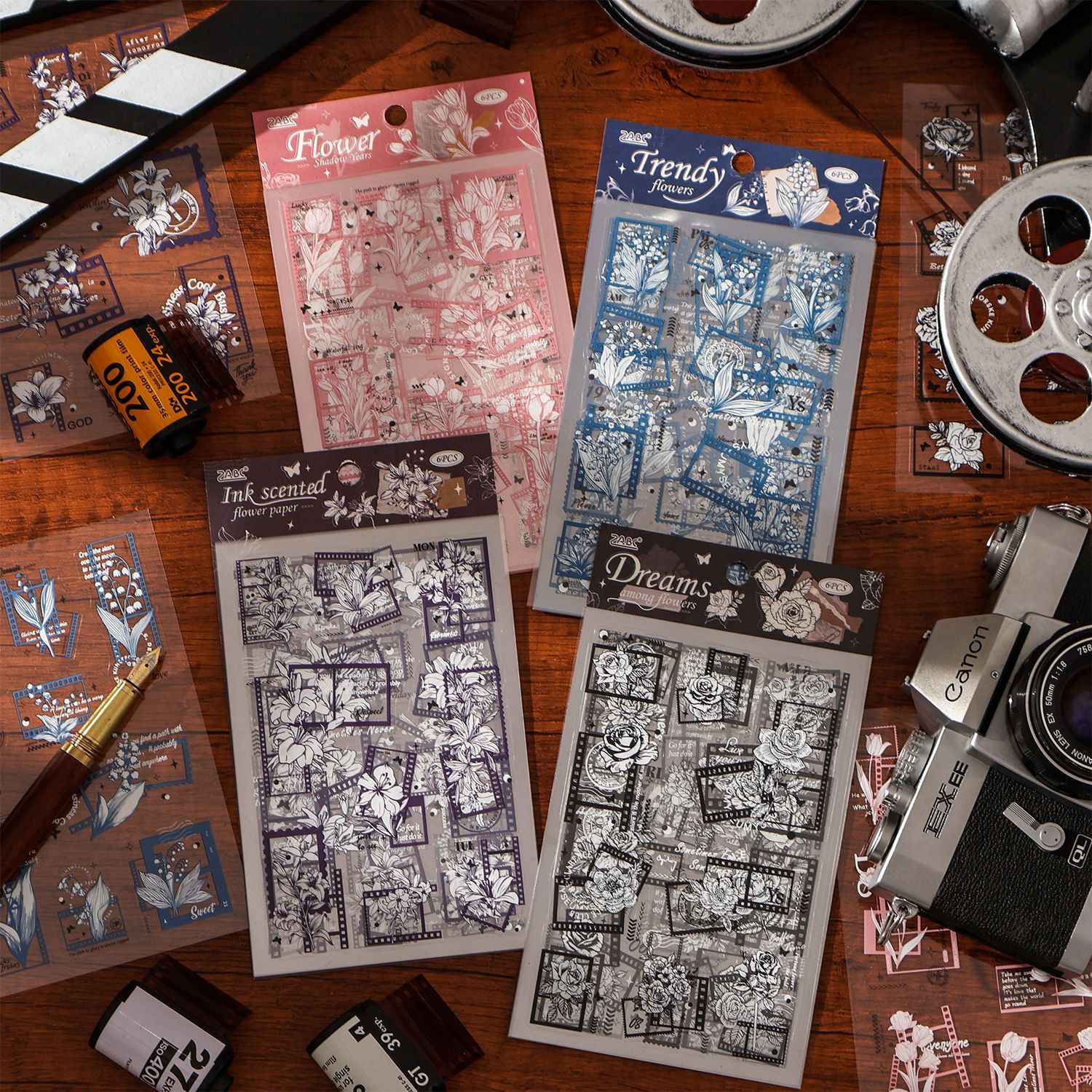 Serie de Mensajes Florales, Pegatinas Impermeables de PET con Diseño Floral Vintage, Pegatinas Decorativas para Diario, Libro de Pegatinas