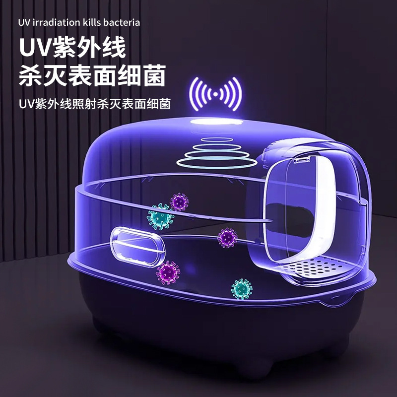 Basina de arena para gatos gran tamaño totalmente cerrada esterilización ultravioleta inodoro para gatos desodorizante automático tipo tapa levantada al por mayor basina de heces para gatos