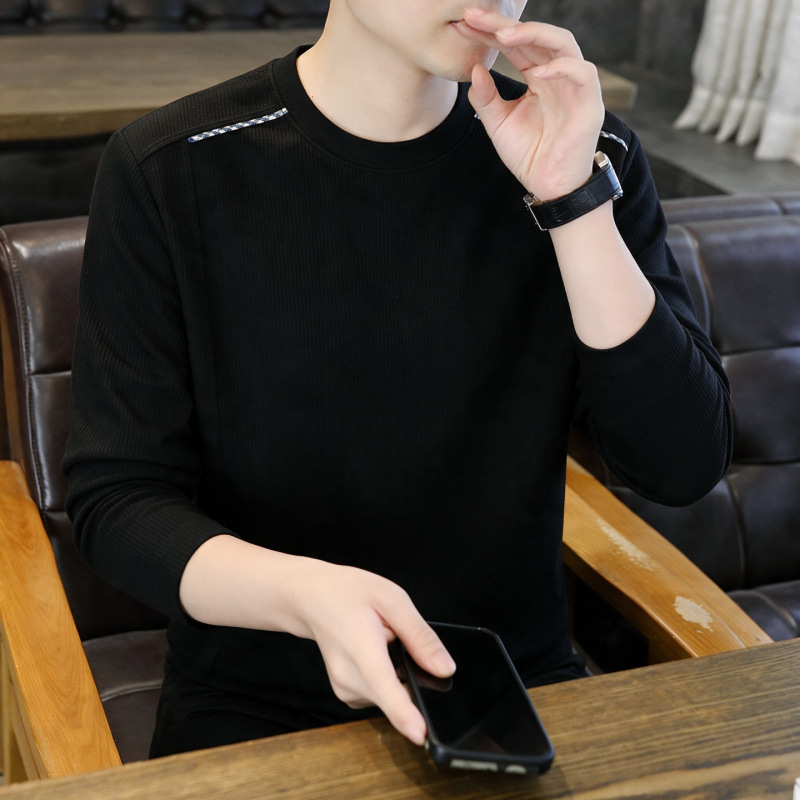Cross-border supply 2026 spring and autumn casual sweatshirt with patchwork design, round neck, long-sleeved shirt, men's base layer