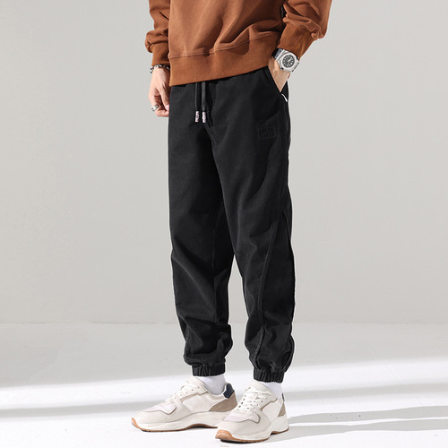 秋季美式潮牌工装裤男宽松大码束脚哈伦裤秋冬款加绒休闲长裤