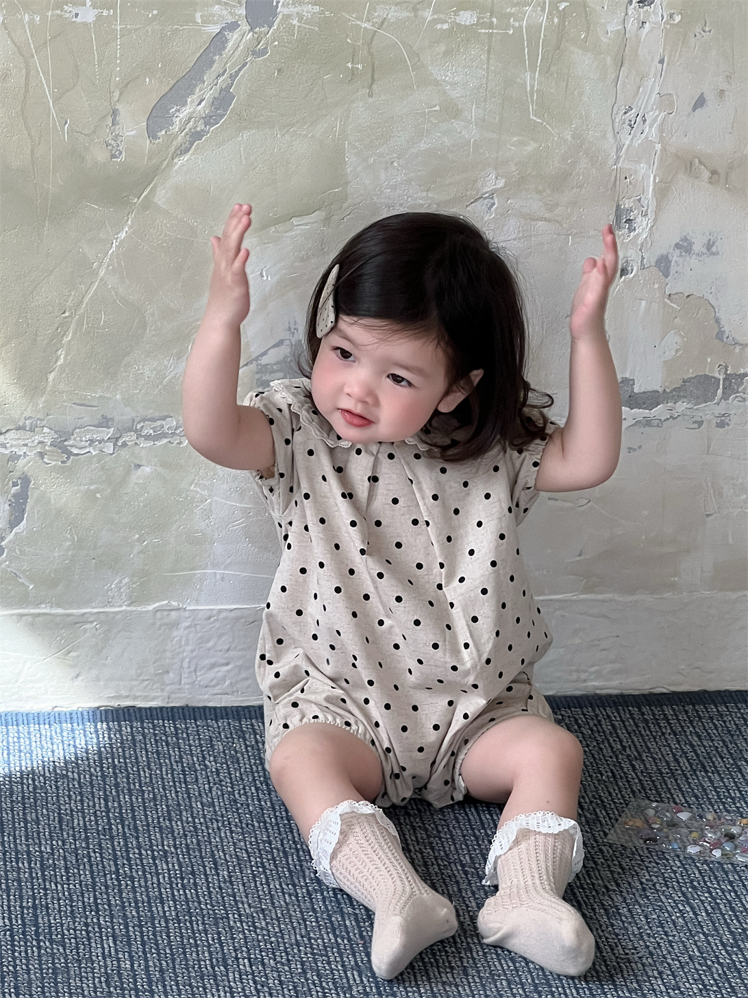 Mameluco de verano para bebé, estilo coreano, ropa infantil, mono de lunares para bebé, mameluco de verano de manga corta, conjunto de verano