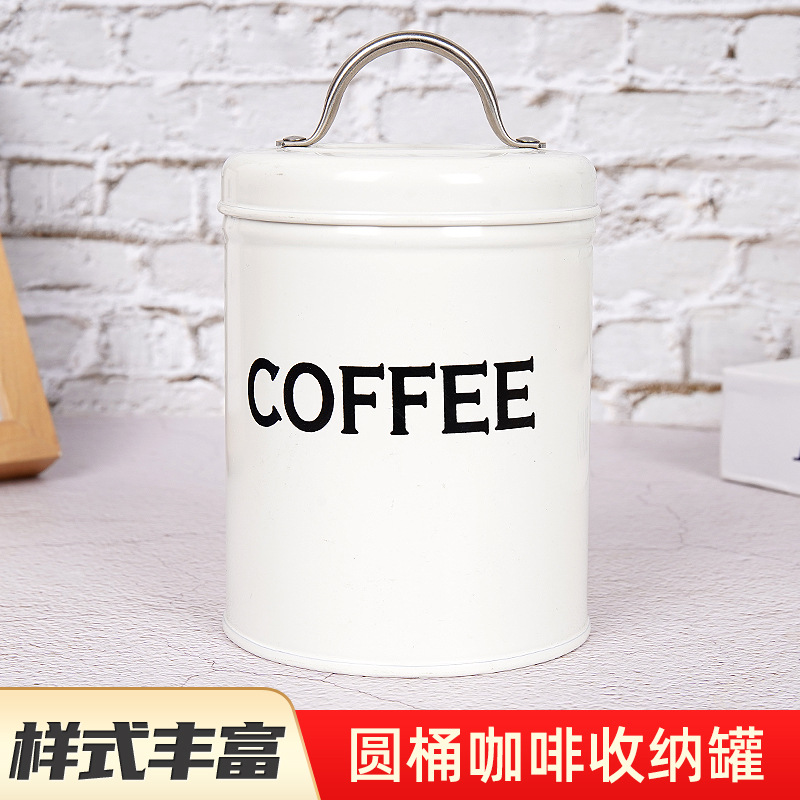 圆形马口铁罐创意手拎糖果咖啡收纳铁盒手提玩具收纳马口铁盒