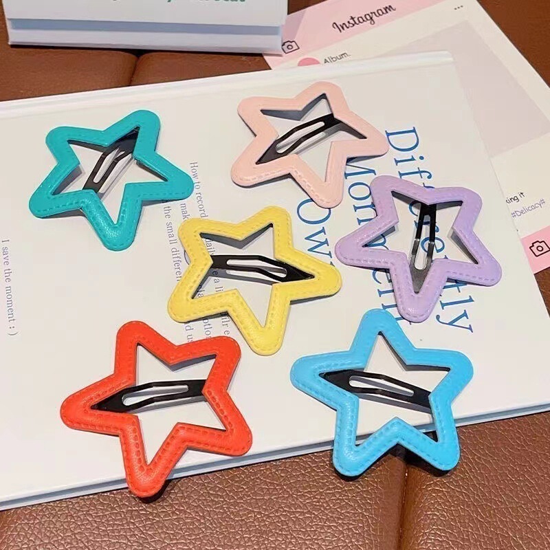 Candy-Colored Leather Star Bb Clip Spring and Summer Versatile Cute Series Simple Hair Clip for Bangs and Wispy Hair