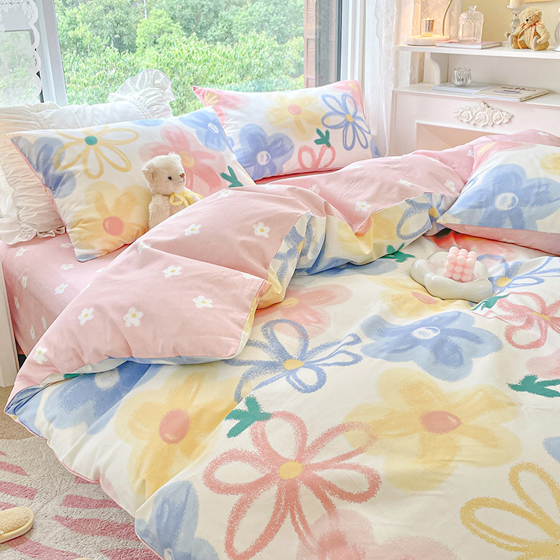 Ropa de cama de algodón de cuatro piezas de algodón 2025 nuevo estilo fresco edredón floral ropa de cama de dormitorio de tres piezas para cuatro estaciones