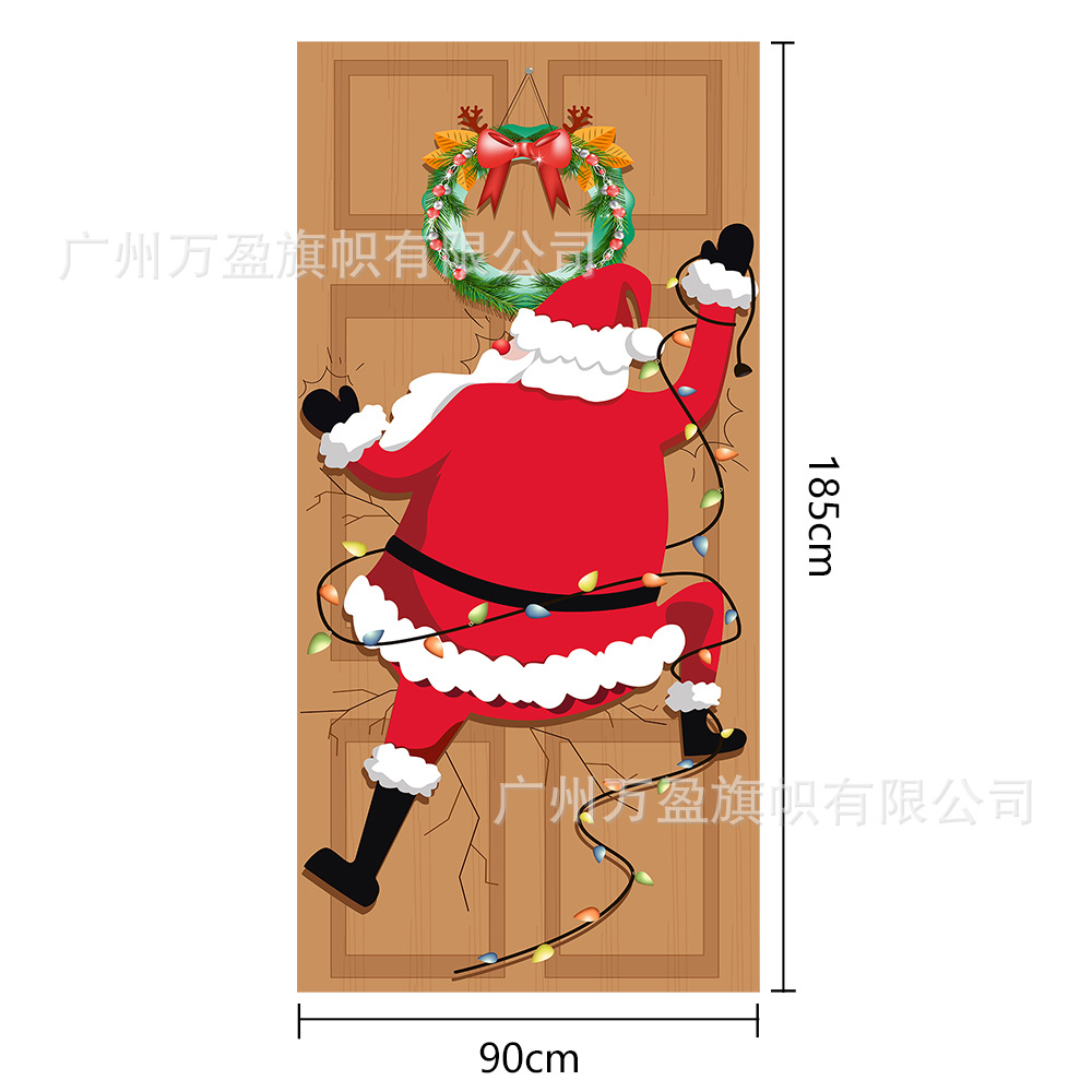 2025 nuevos productos de navidad cortina de bandera Santa Claus para ver la hoja de regalo decoración de tela colgante Bandera de bienvenida de Navidad