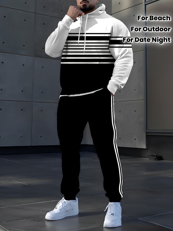 TEMU跨境3D印花男女同款运动服套装休闲连帽卫衣长裤时尚春秋男装|undefined