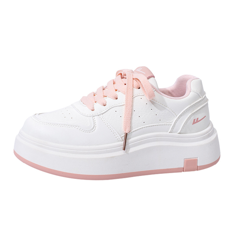 HuiLi2026 nuevo primavera y otoño versátil zapatos blancos de suela gruesa de polvo de melocotón zapatos de cabeza grande calentamiento de los estudiantes de viaje zapatos individuales mujeres