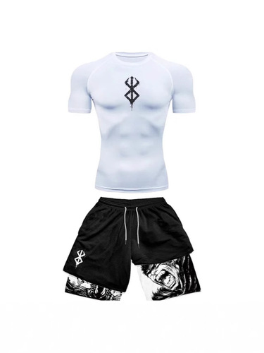 Men's Summer Casual Fitness Training Sport Short Sleeve Short Shorts Two-Piece Set with European and American Trend Prints