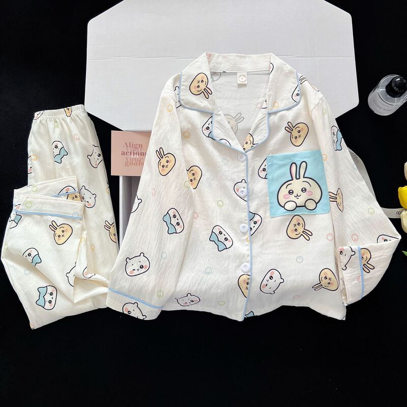 Girls' Pajamas, Kidsren's Spring, Autumn and Summer Long-Sleeved Thin Home Clothes, Girls' Baby Cloud Cotton Medium and Large Kidsren's Family Suits