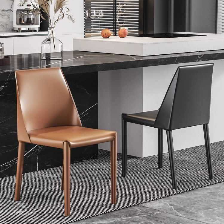 Saddle Leather Dining Chair for Home Use, Light Luxury Island Chair, Model Room Italian Minimalist Dining Chair, Commercial Saddle Chair