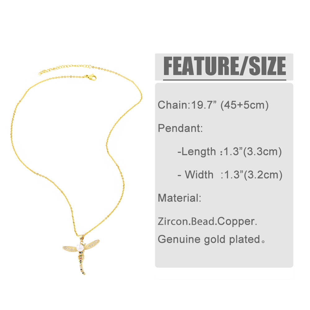 Fashion Dragonfly Copper Plating Artificial Pearls Zircon Pendant Necklace 1 Piece