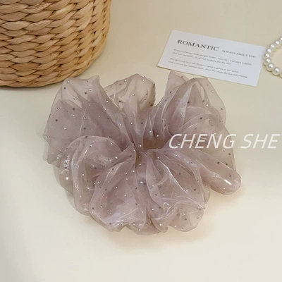 Korean-Style Large Mesh Scrunchie with Saç üçün rezinlər - fq707-gauze-starry-hair-tie-light-coffee