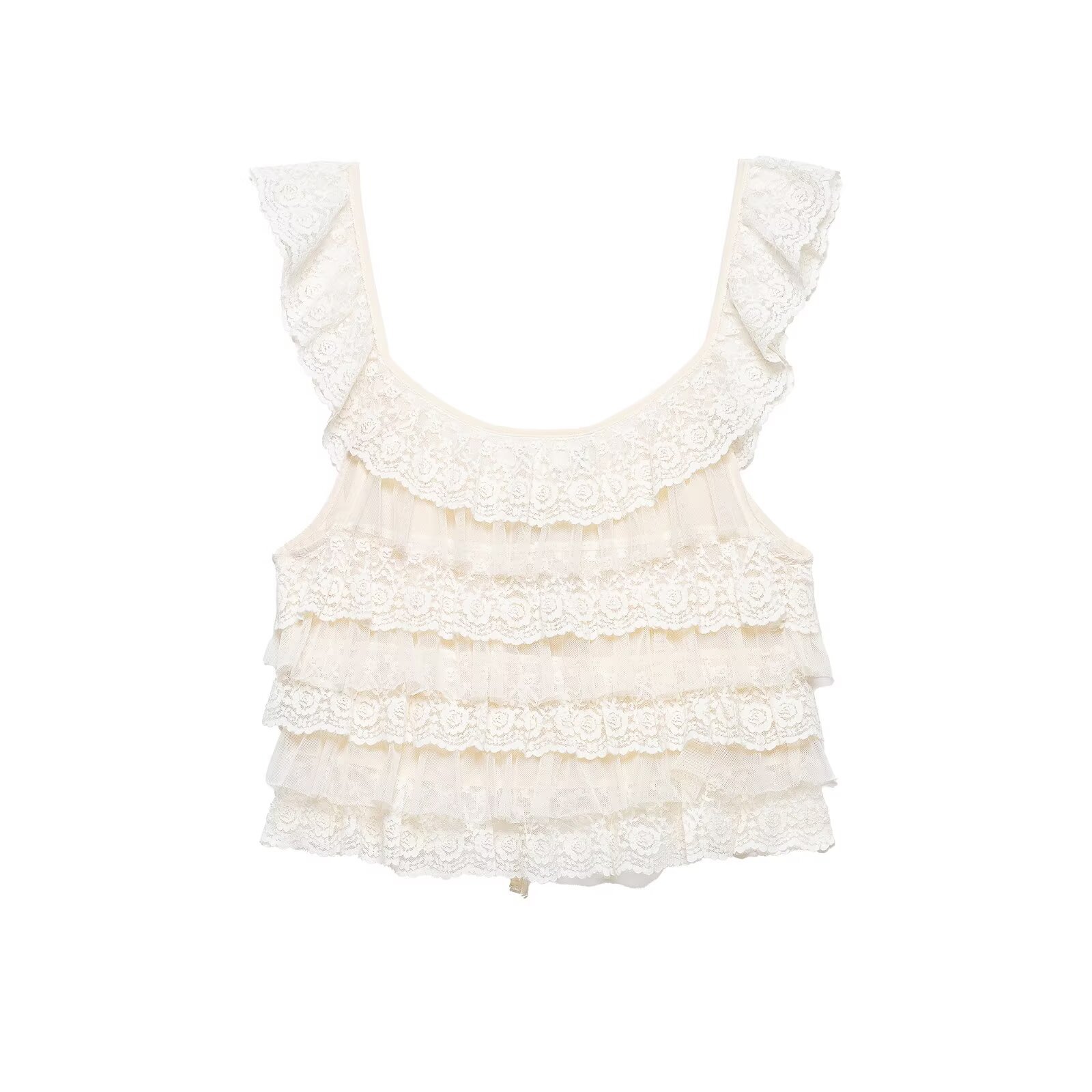 European And American Style 2026 New Fashion Temperament Women's Lace Laminated Decorative Suspender Top_ecoleips.com