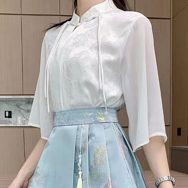 女性用の新しい中国風の古代スタイルの馬面スカート、痩身とお腹カバーの馬面スカート、中国風の春夏の新しいジャカードプリーツスカート|undefined