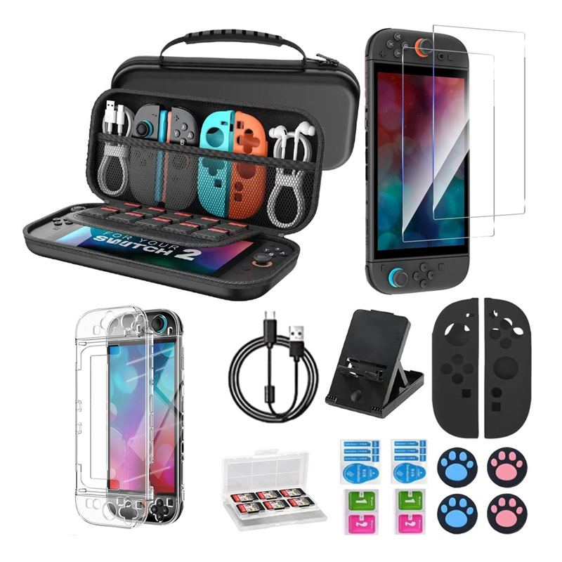 2025 nuevo conjunto de bolsa de almacenamiento switch2 cubierta protectora de caja de cristal switch2 película templada switch2