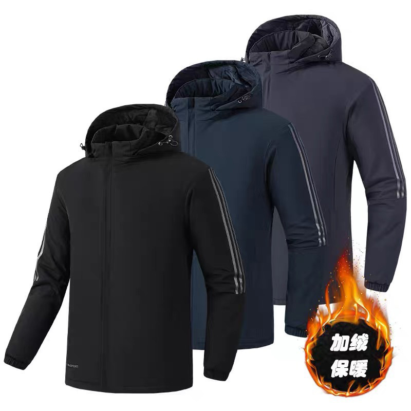 Abrigo de algodón con forro polar de tres barras para hombre talla grande impermeable abrigo de algodón cálido fábrica al por mayor LOGOTIPO imprimible