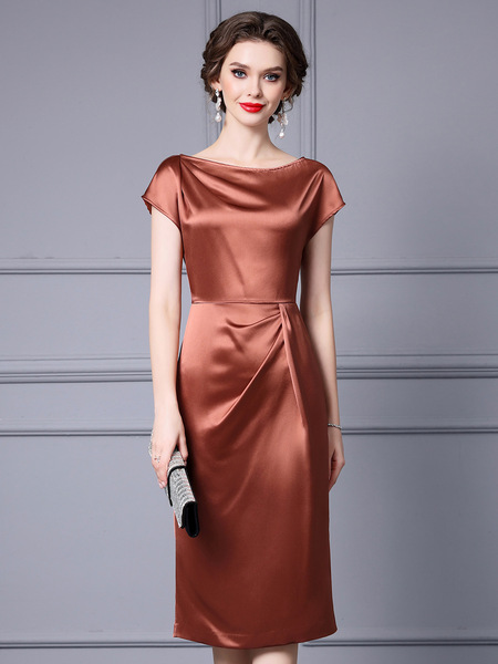 Zhili Noble Women's Popularity: Pleated Waist Wrap Shoulder Sleeve Texture Acetic Acid Dress, Summer 2024 New Edition